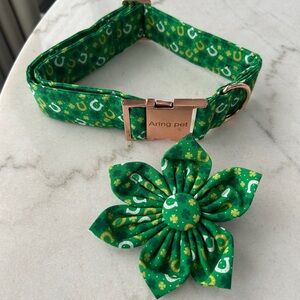 Shamrocks and Horeshoe Dog Collar with Flower Accessory